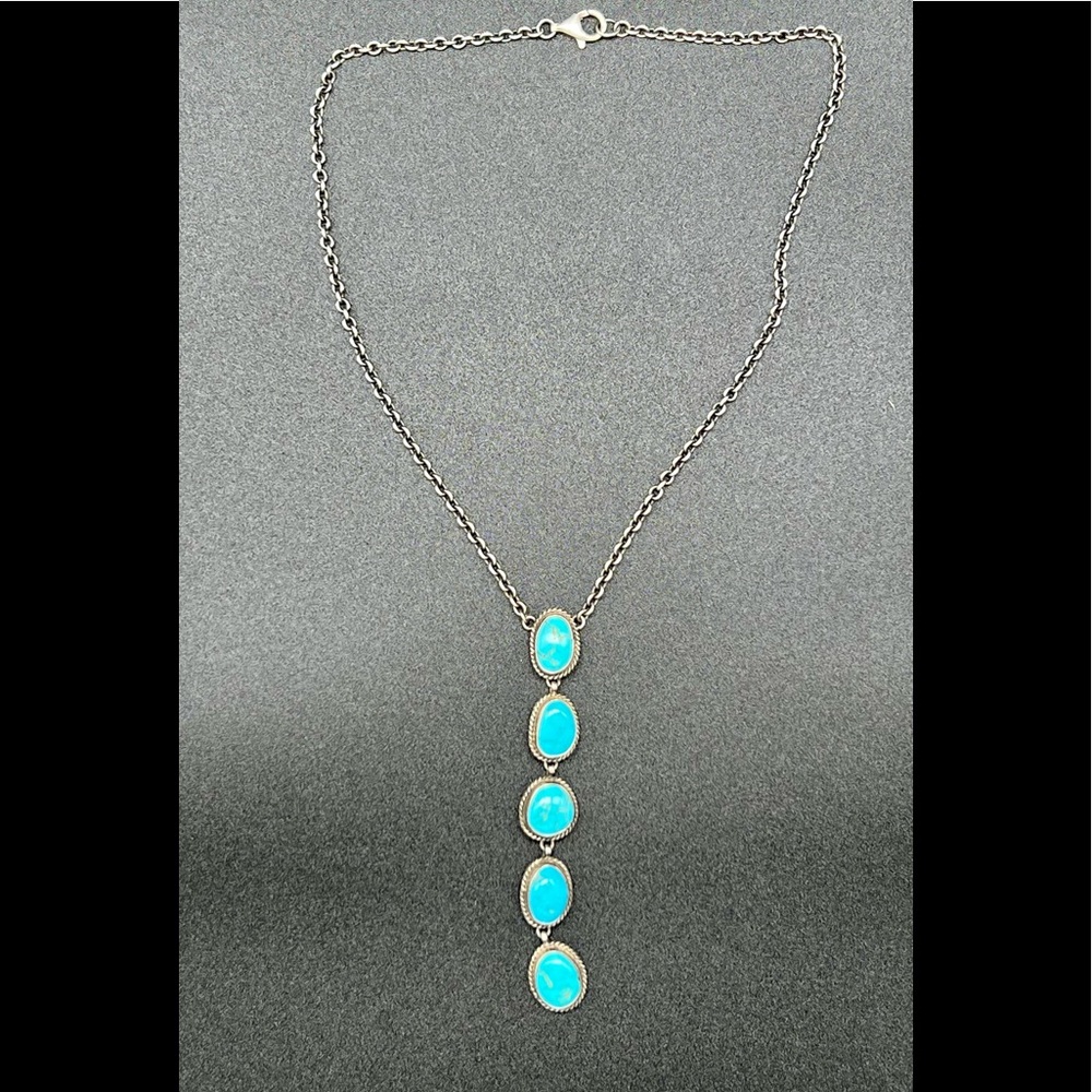 Turquoise lariat necklace. Stamped and signed.